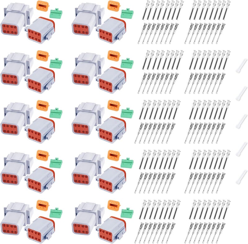 Cedolio 206PCS 8 Pin Way Deutsch DT Gray Connector 10 Set，Size 16 Solid Contacts Waterproof Electrical Wire Connector with Seal Plug for Truck, Off-Road Vehicles, Marine, Motorcycle Wiring - Image 1